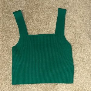 Green solid ribbed knit top. Size S.